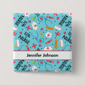 ナースの芸術の青緑の名前入りの記章を愛して下さい 缶バッジ (正面)