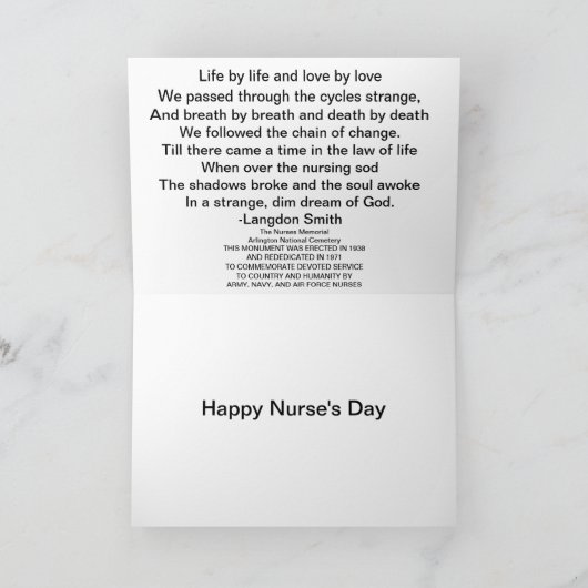 ナースの記念のアーリントン国立墓地 カード (内部)