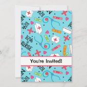 ナースの誕生会のお祝いの青緑 招待状 (正面)