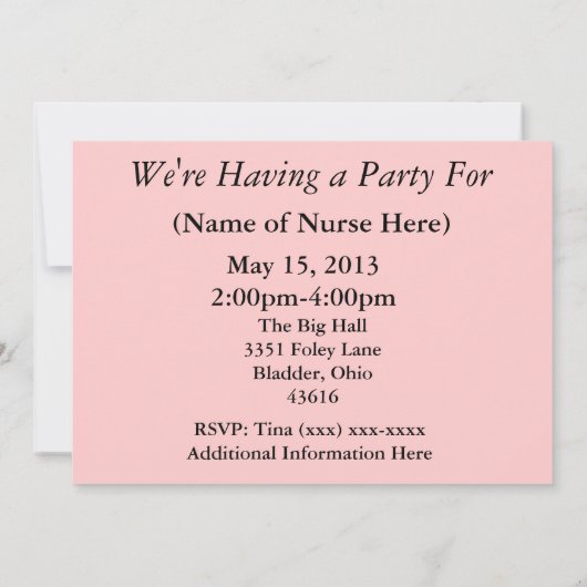 ナースの退職のパーティの招待状のピンクの病院 招待状 (裏面)