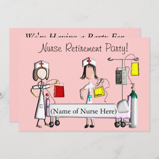 ナースの退職のパーティの招待状のピンクの病院 招待状 (正面/裏面)