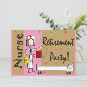 ナースの退職のパーティの招待状ピンクのブラウン 招待状 (スタンド正面)