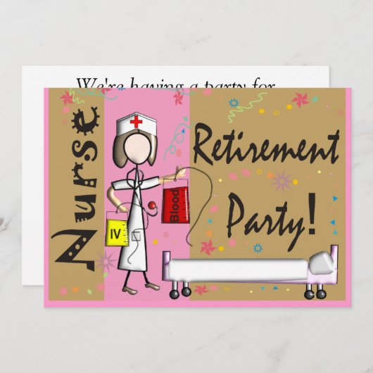 ナースの退職のパーティの招待状ピンクのブラウン 招待状 (正面/裏面)