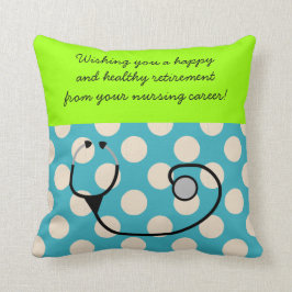 ナースの退職の枕ティール（緑がかった色）の水玉模様 クッション