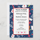 ナースの退職パーティーのお祝いの濃紺の白 招待状 (裏面)