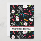 ナースの退職パーティーのお祝いの白黒 招待状 (正面)