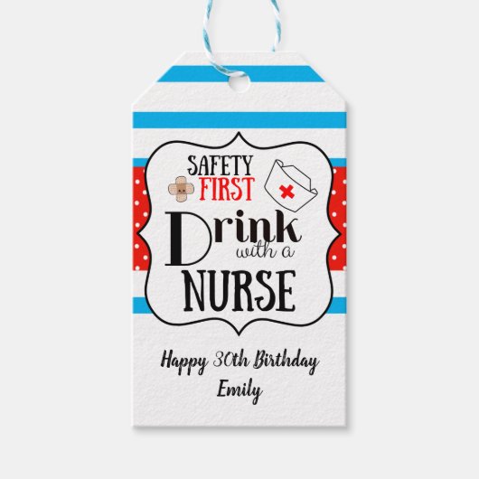 ナースの面白いボトルワインで安全な最初の飲み物 ギフトタグ (正面)