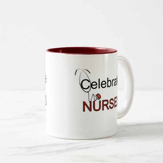 ナースのTシャツおよびギフトを祝って下さい ツートーンマグカップ (正面右)