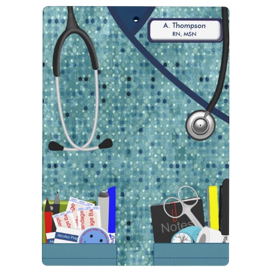 ナースはティール(緑がかった色)パターンクリップボードでごしごし洗います クリップボード (裏面)