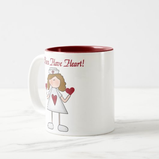 ナースはハートのマグを持っています ツートーンマグカップ (正面左)