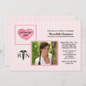 ナースは大きなハート写真卒業招待状 招待状 (正面/裏面)