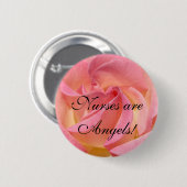 ナースは天使です! ピンクのバラを看護するボタン 缶バッジ (正面&裏面)