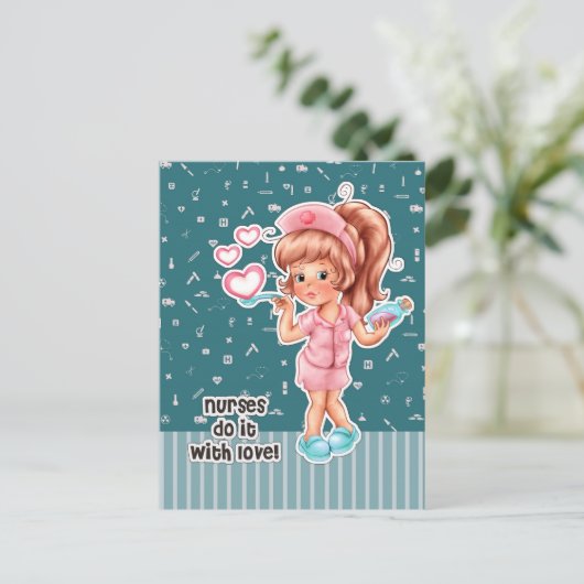 ナースは愛でそれをする。かわいいナース ポストカード (スタンド正面)
