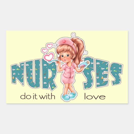 ナースは愛でそれをする。かわいいナース 長方形シール (正面)