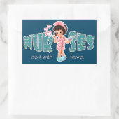 ナースは愛でそれをする。キュートブルネットナース 長方形シール (バッグ)