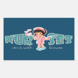 ナースは愛でそれをする。キュートブルネットナース 長方形シール