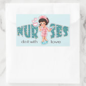 ナースは愛でそれをする。キュートブルネットナース 長方形シール (バッグ)