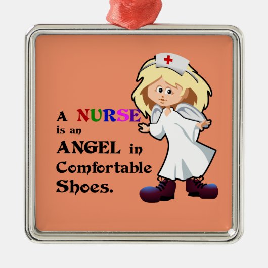ナースは楽な靴を履いた天使だ メタルオーナメント (正面)