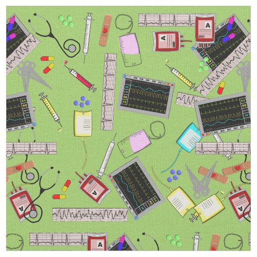 ナースは生地の明るいライムに用具を使います ファブリック (クローズアップ)