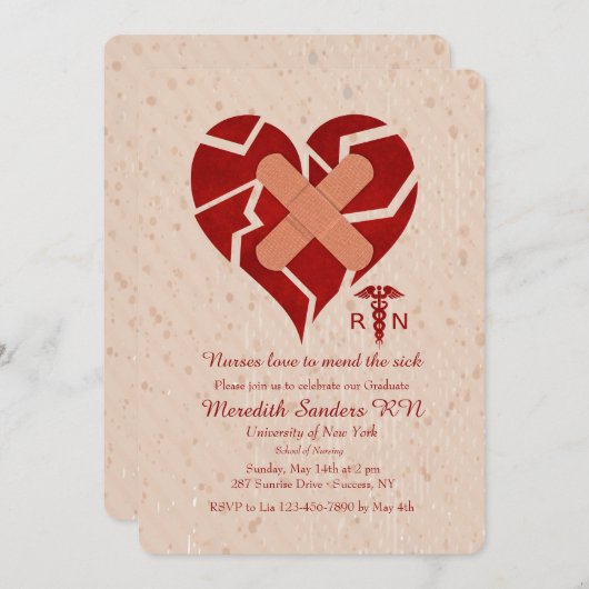 ナースは病気の卒業招待状を修復するのが大好き 招待状 (正面/裏面)