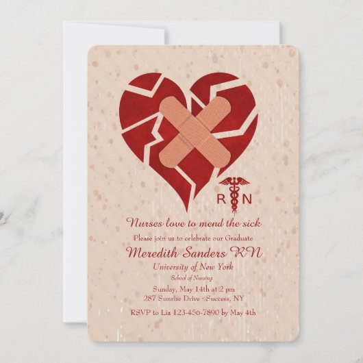 ナースは病気の卒業招待状を修復するのが大好き 招待状 (正面)