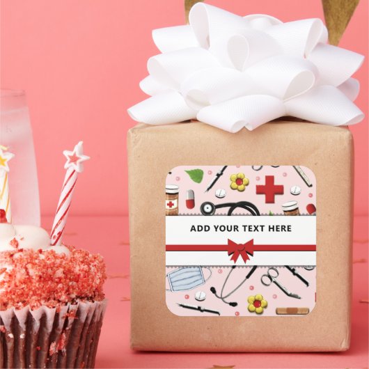 ナースまたはドクタパーソナライズされたーステッカー スクエアシール (パーティー)