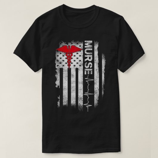 ナースアメリカ国旗ER PACU L&D PICU登録済みRN Tシャツ (デザイン正面)