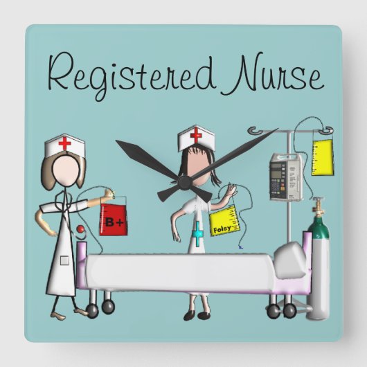 ナースアート時計「病院の部屋」 スクエア壁時計 (正面)