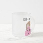 ナースイラストレーションピンクスクラブスありがとう フロストグラスマグカップ (正面右)