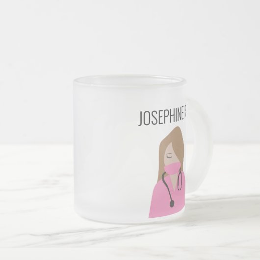 ナースイラストレーションピンクスクラブスありがとう フロストグラスマグカップ (正面右)