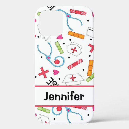 ナースウィムシーメディカルアートホワイトパーソナライズされたネーム Case-Mate iPhoneケース (裏面)