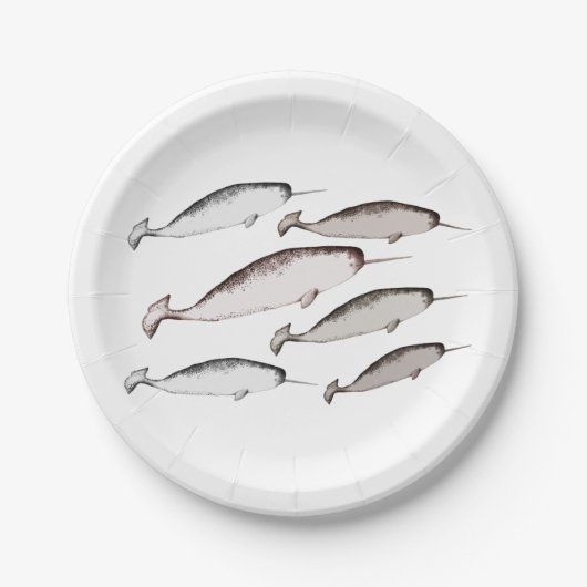 ナースウォッシュ – Narwhal Patternホエールラバーギフト ペーパープレート (正面)