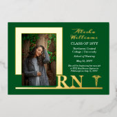 ナースエレガントRNカドゥセウス写真大学院グリーン 箔招待状 (正面)