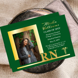 ナースエレガントRNカドゥセウス写真大学院グリーン 箔招待状