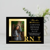 ナースエレガントRNカドゥセウス写真大学院黒 箔招待状 (立ち正面)