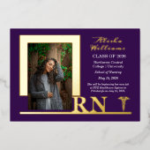 ナースエレガントRNカドゥセウス写真院紫 箔招待状 (正面)