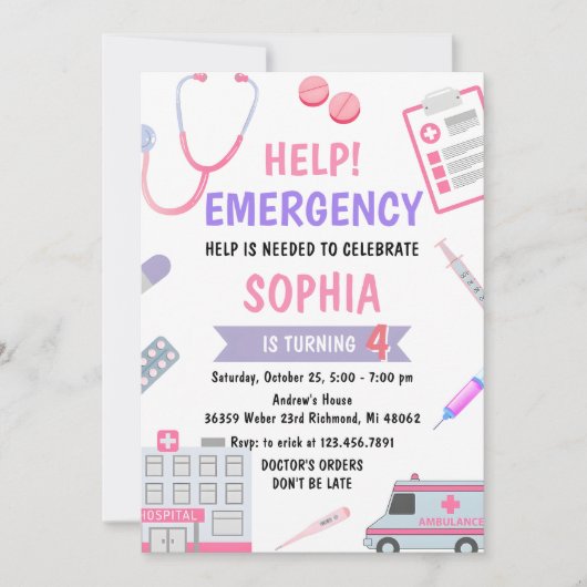 ナースカスタムドクターフリ誕生日 招待状 (正面)