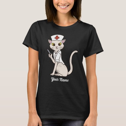 ナースキャットホワイト子猫ナース猫好き Tシャツ (正面)