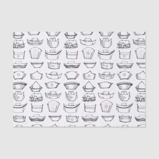 ナースキャップヴィンテージ白黒パターン 薄葉紙 (正面)