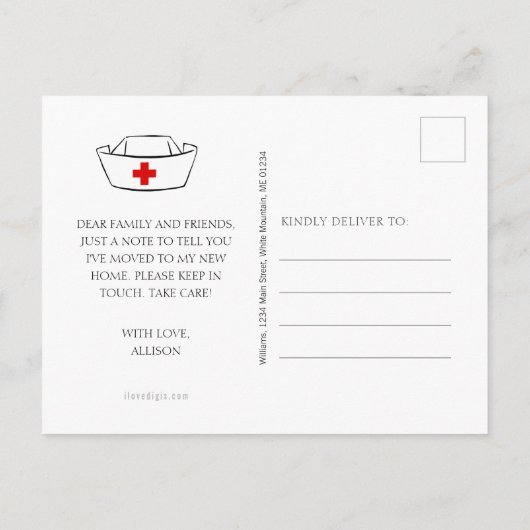 ナースキャップ青移動 案内ポストカード (裏面)