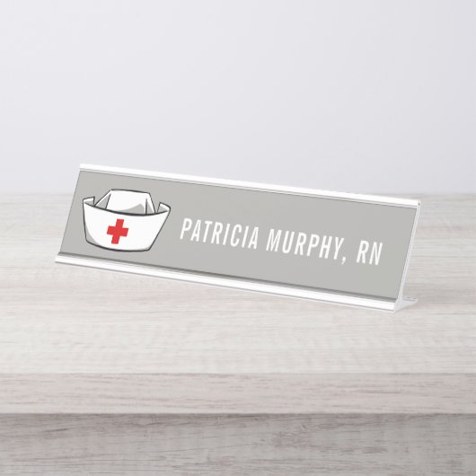 ナースキャップRNモノグラム名グレー デスクネームプレート (正面)