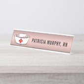 ナースキャップRNモノグラム名バラ金ゴールド デスクネームプレート (正面)
