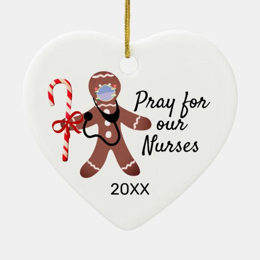 ナースクリスマスコーヴィッド顔マスクジンジャーブレッドマン セラミックオーナメント (裏面)