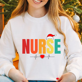 ナースクリスマスサンタハットかわいい看護ハートクリスマス スウェットシャツ