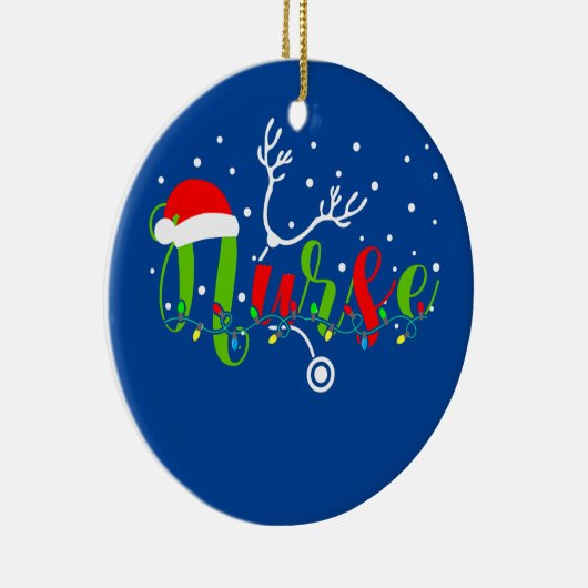 ナースクリスマスサンタハット雪聴診器 セラミックオーナメント (右)