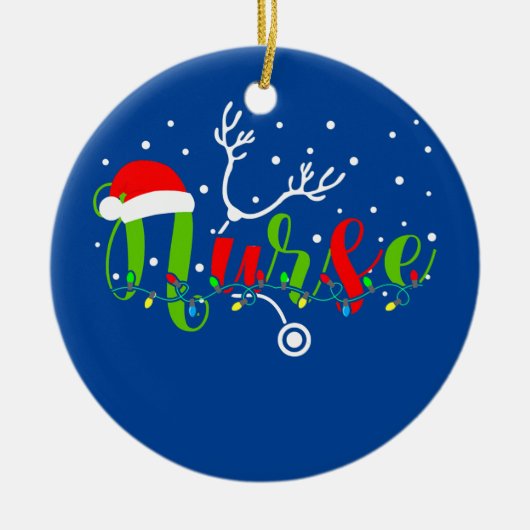 ナースクリスマスサンタハット雪聴診器 セラミックオーナメント (正面)