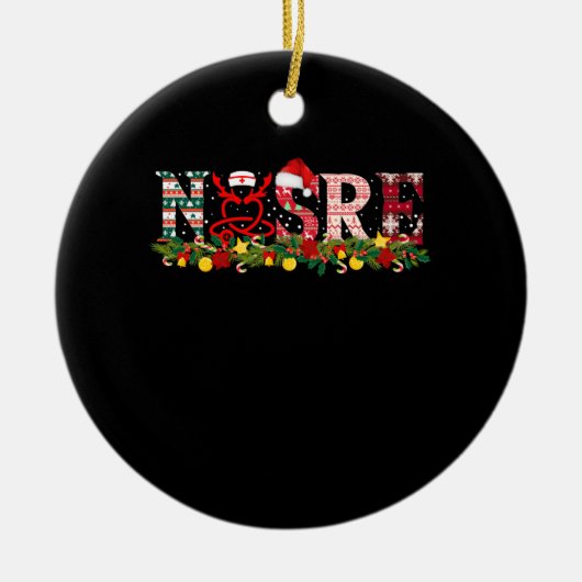 ナースクリスマスステソスコープナースクリスマスパジャマ セラミックオーナメント (正面)