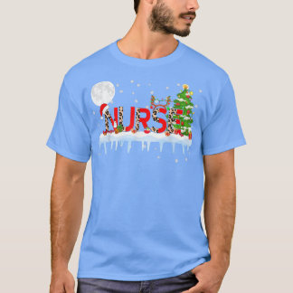 ナースクリスマスツリーライトヒョウSanta HatトナカイL Tシャツ