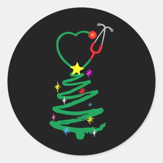 ナースクリスマスツリー聴診器ナースクリスマススクラブ ラウンドシール (正面)