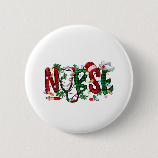 ナースクリスマスツリー聴診器RN LPNスクラブNURS 缶バッジ (正面)